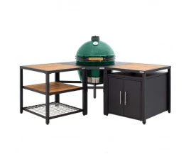 Керамический гриль Big Green Egg L на угловой модульной подставке в комбинации со шкафом и рабочим столом